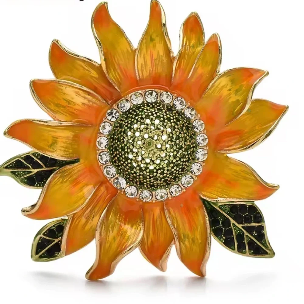 Floral Sunflower Brooch Pin – Crystal Rhinestone Flower Jewelry